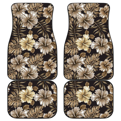 Brown Hibiscus Tropical Front and Back Car Floor Mats