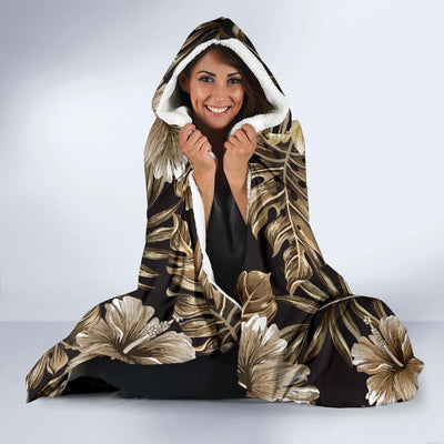 Brown Hibiscus Tropical Hooded Blanket-JORJUNE.COM