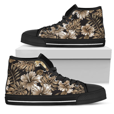 Brown Hibiscus Tropical Men High Top Shoes