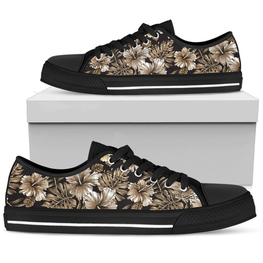 Brown Hibiscus Tropical Men Low Top Shoes