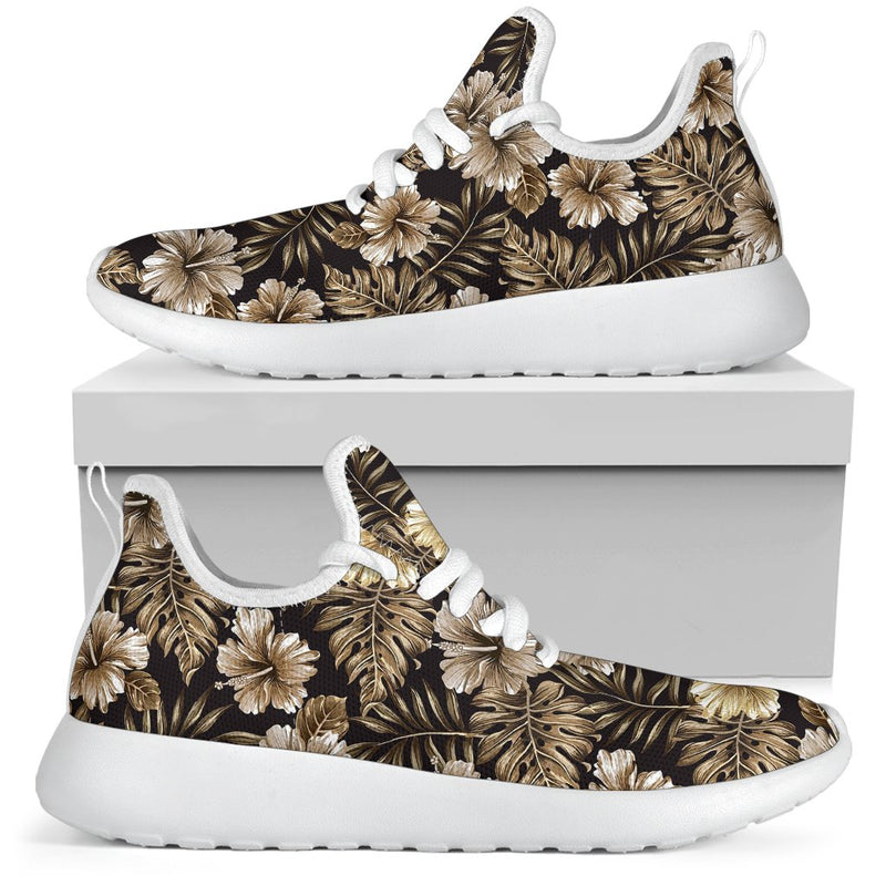 Brown Hibiscus Tropical Mesh Knit Sneakers Shoes