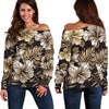 Brown Hibiscus Tropical Off Shoulder Sweatshirt