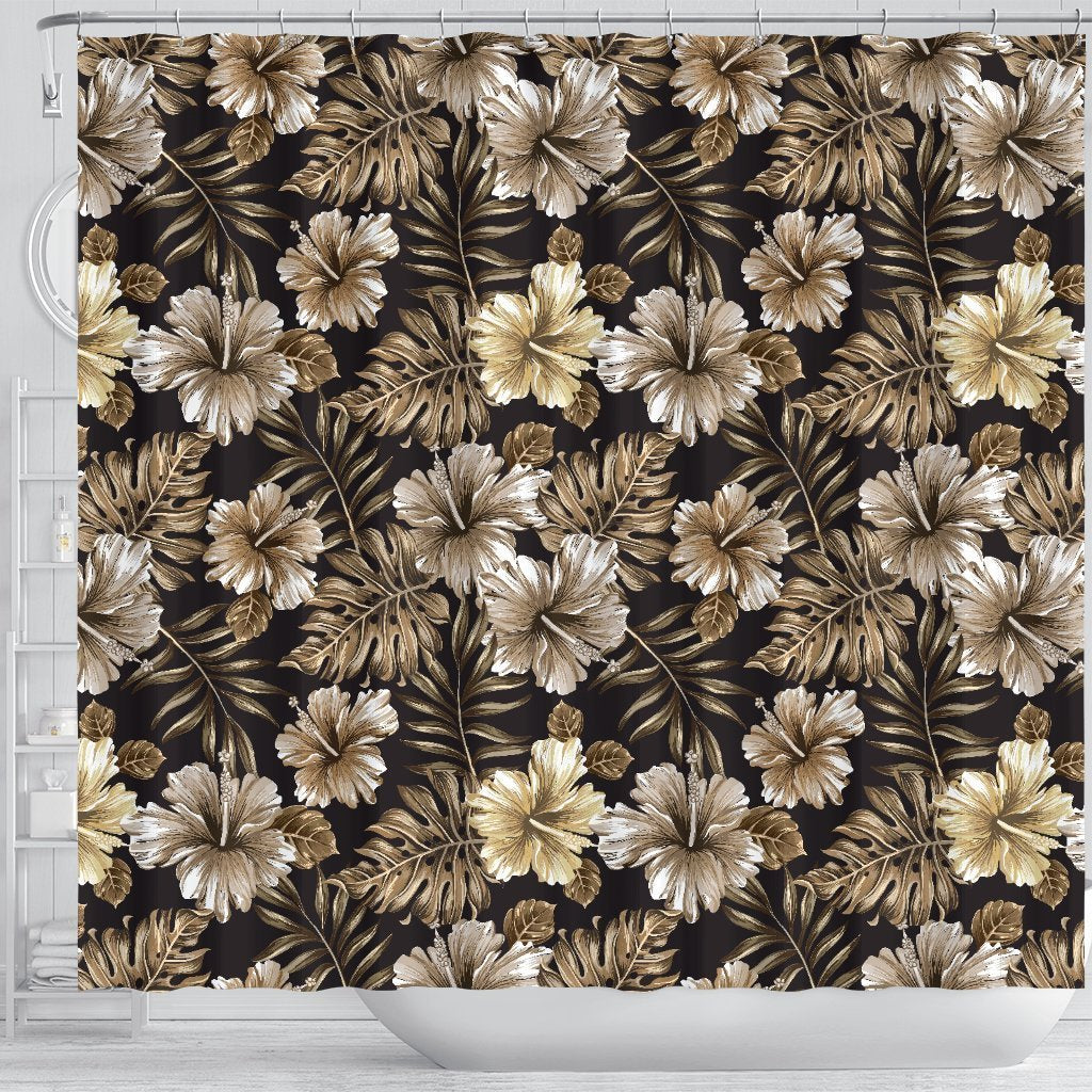 Brown Hibiscus Tropical Shower Curtain