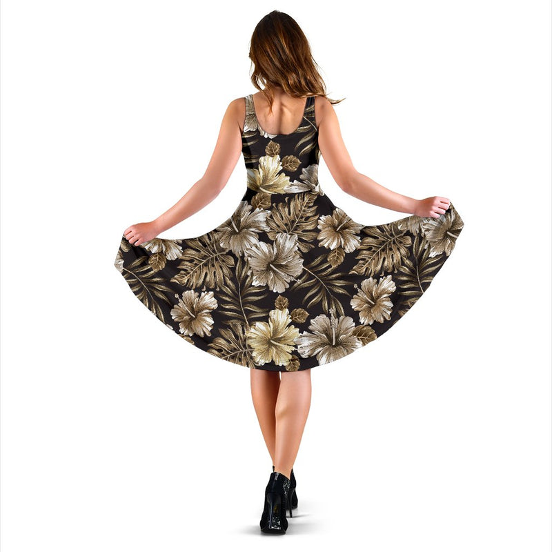 Brown Hibiscus Tropical Sleeveless Mini Dress