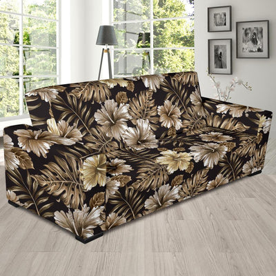 Brown Hibiscus Tropical Sofa Slipcover-JORJUNE.COM