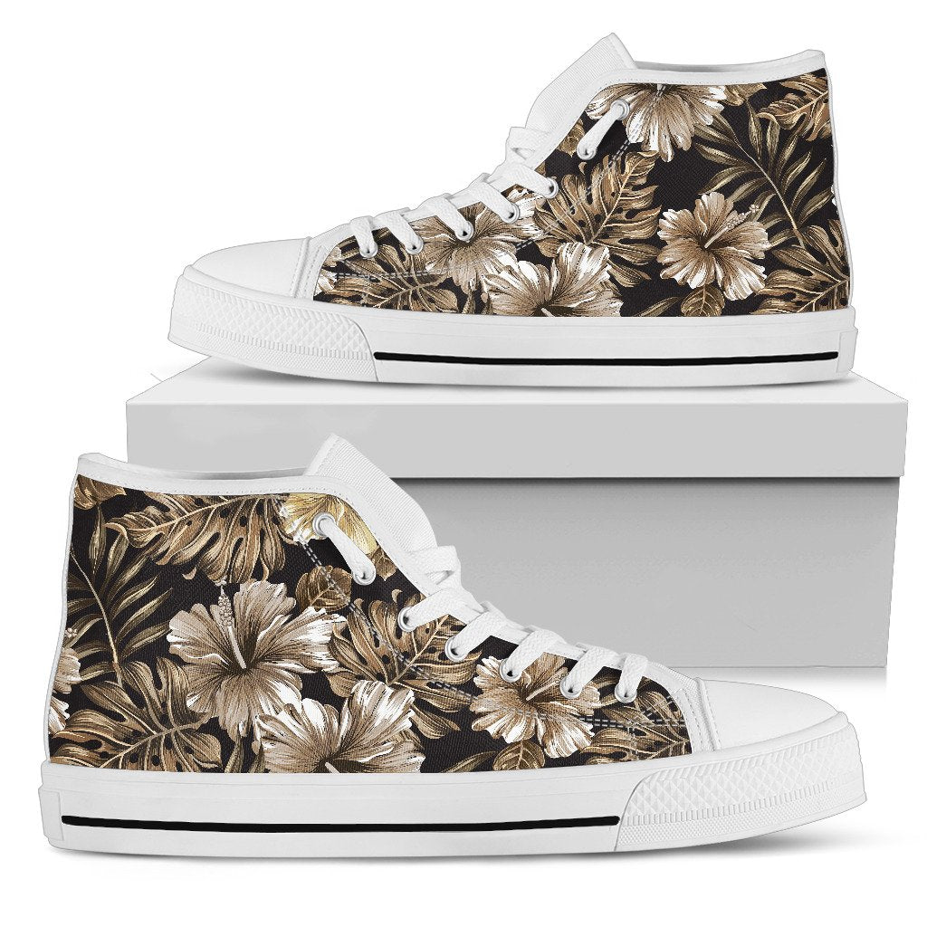 Brown Hibiscus Tropical Women High Top Shoes