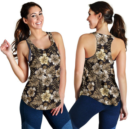 Brown Hibiscus Tropical Women Racerback Tank Top