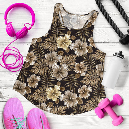 Brown Hibiscus Tropical Women Racerback Tank Top