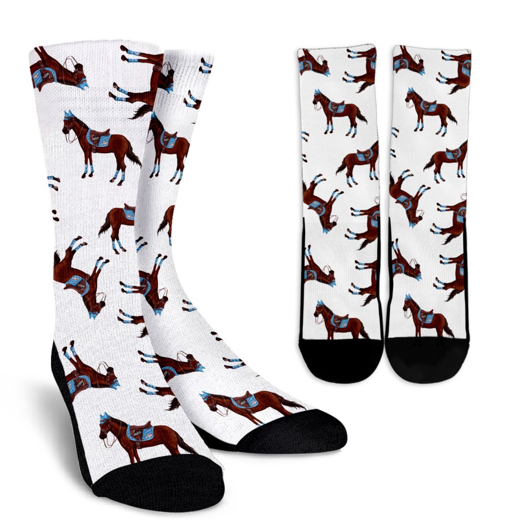 Brown Horse Pattern Crew Socks