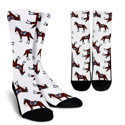 Brown Horse Pattern Crew Socks