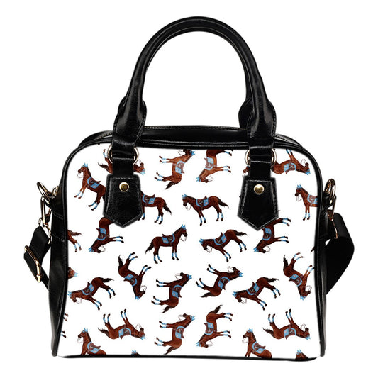 Brown Horse Pattern Leather Shoulder Handbag