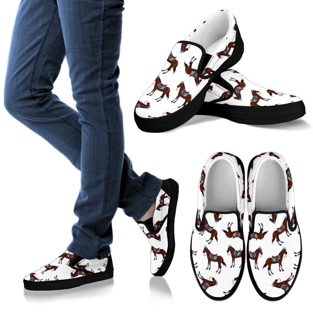 Brown Horse Pattern Men Canvas Slip On Shoes