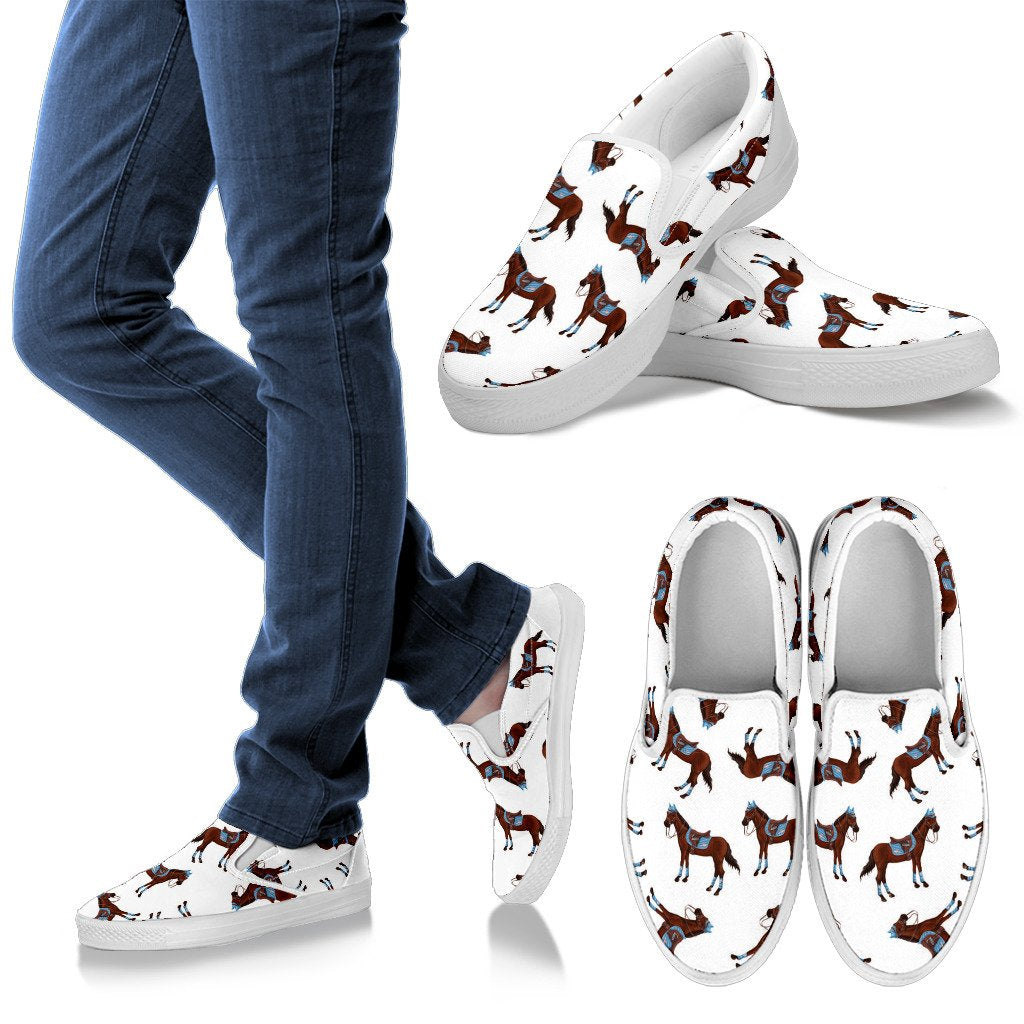 Brown Horse Pattern Men Canvas Slip On Shoes
