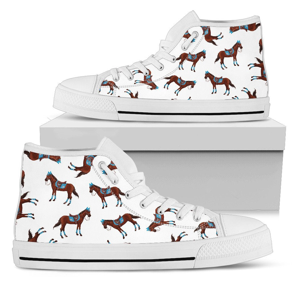 Brown Horse Pattern Men High Top Canvas Shoes