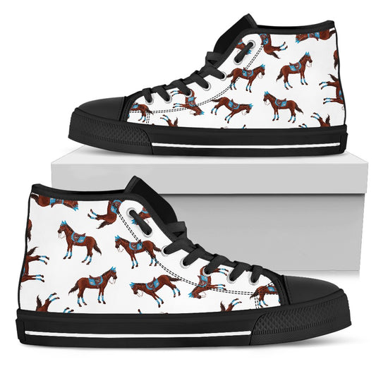 Brown Horse Pattern Women High Top Canvas Shoes