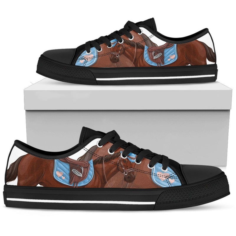 Brown Horse Pattern Women Low Top Canvas Shoes