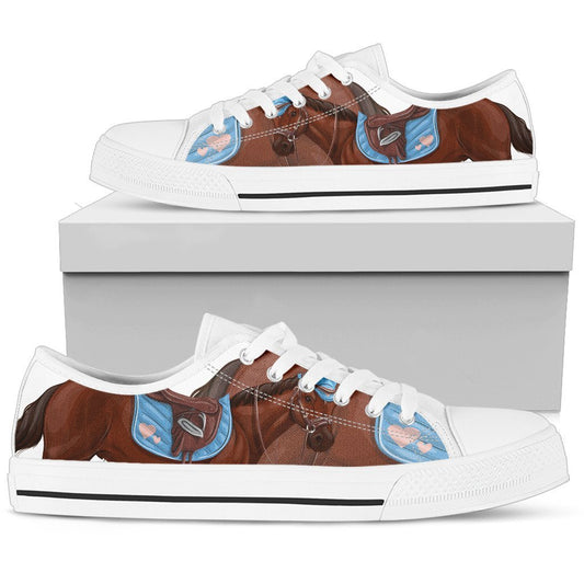 Brown Horse Pattern Women Low Top Canvas Shoes