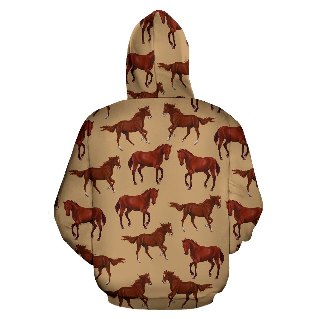 Brown Horse Print Pattern All Over Zip Up Hoodie