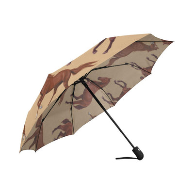 Brown Horse Print Pattern Automatic Foldable Umbrella