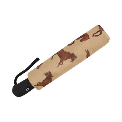Brown Horse Print Pattern Automatic Foldable Umbrella