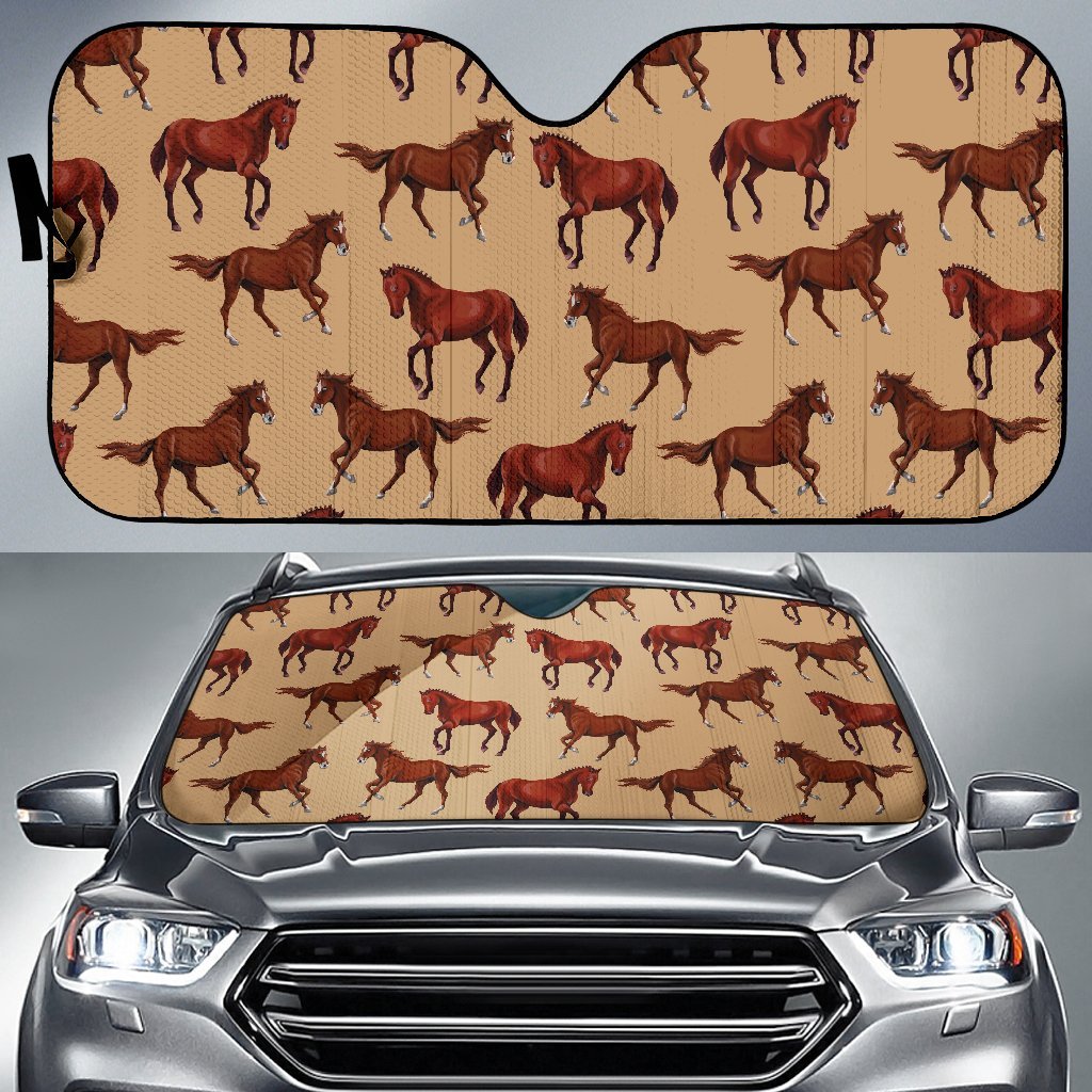 Brown Horse Print Pattern Car Sun Shade-JorJune