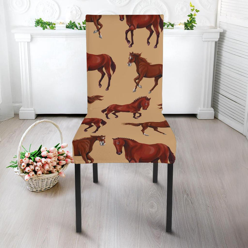 Brown Horse Print Pattern Dining Chair Slipcover-JORJUNE.COM