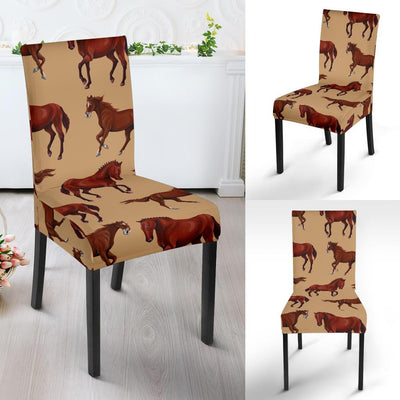 Brown Horse Print Pattern Dining Chair Slipcover-JORJUNE.COM