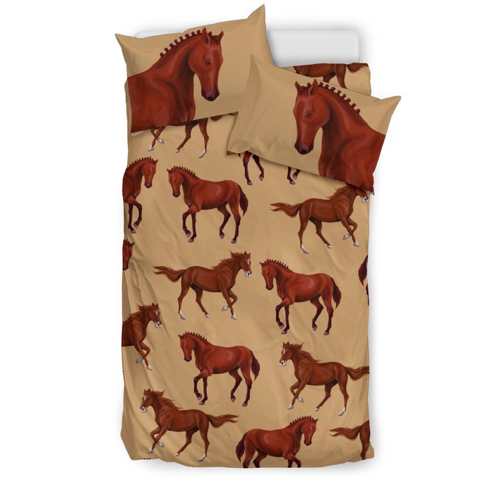 Brown Horse Print Pattern Duvet Cover Bedding Set