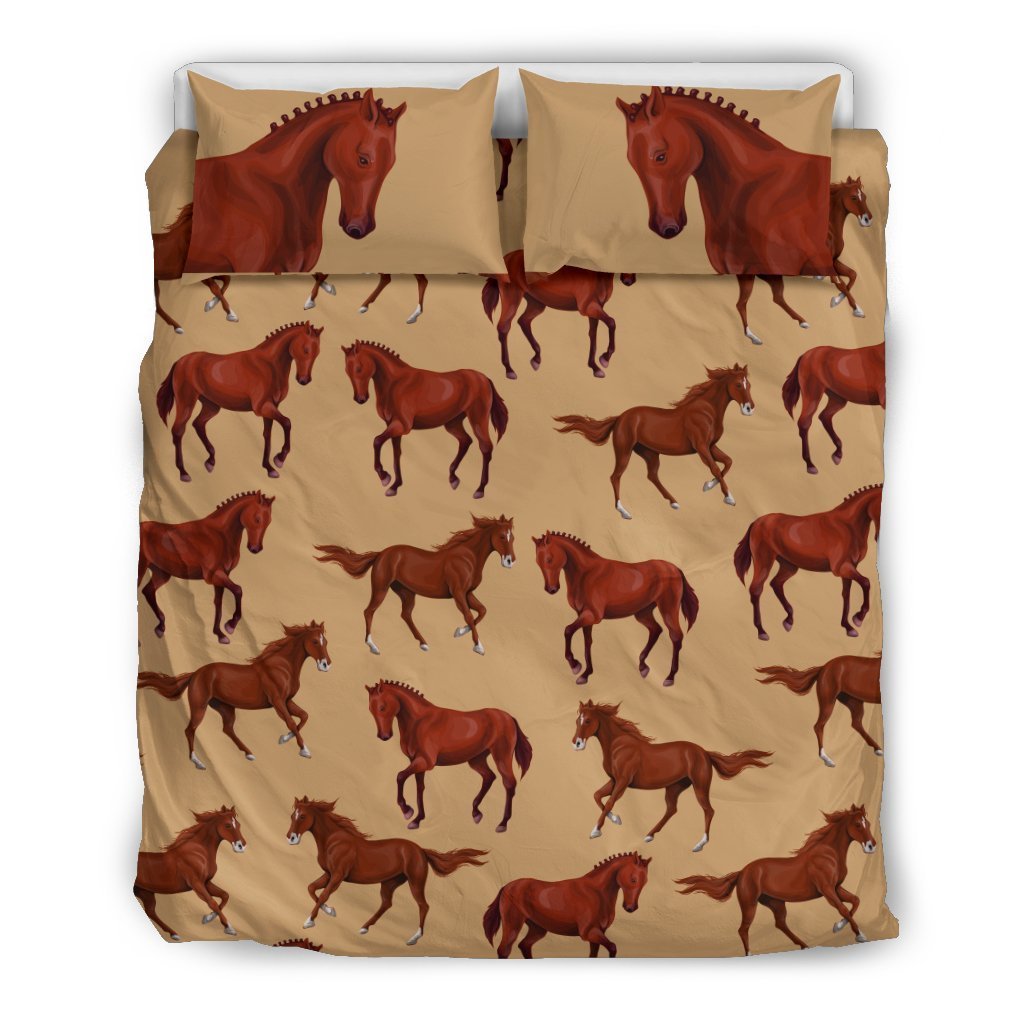 Brown Horse Print Pattern Duvet Cover Bedding Set