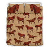 Brown Horse Print Pattern Duvet Cover Bedding Set