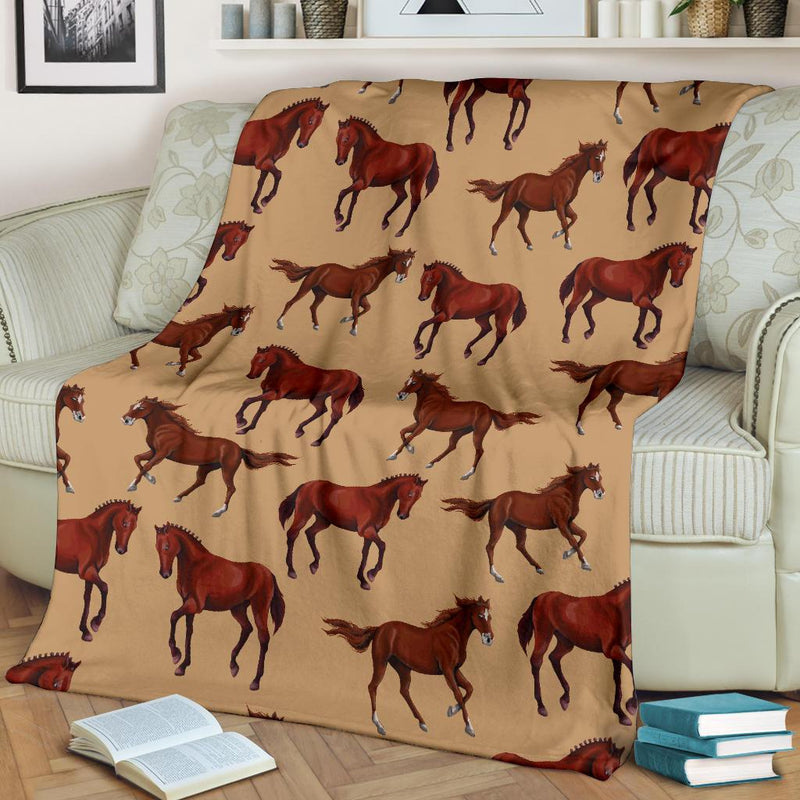 Brown Horse Print Pattern Fleece Blanket