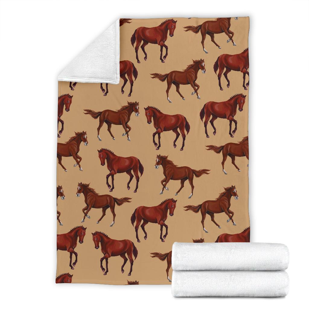 Brown Horse Print Pattern Fleece Blanket