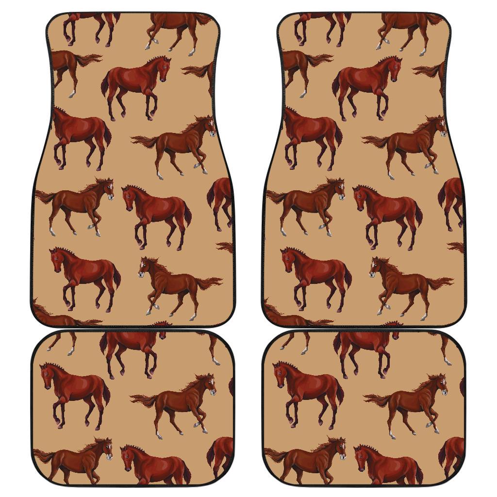 Brown Horse Print Pattern Front and Back Car Floor Mats