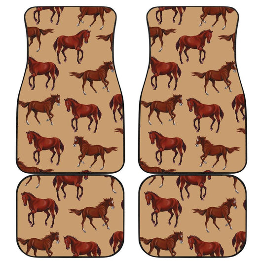Brown Horse Print Pattern Front and Back Car Floor Mats