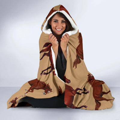 Brown Horse Print Pattern Hooded Blanket-JORJUNE.COM