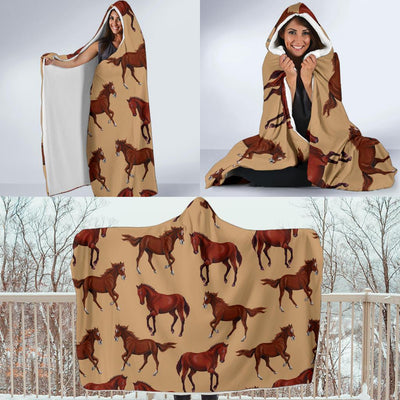 Brown Horse Print Pattern Hooded Blanket-JORJUNE.COM