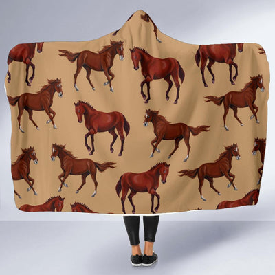 Brown Horse Print Pattern Hooded Blanket-JORJUNE.COM