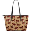 Brown Horse Print Pattern Large Leather Tote Bag