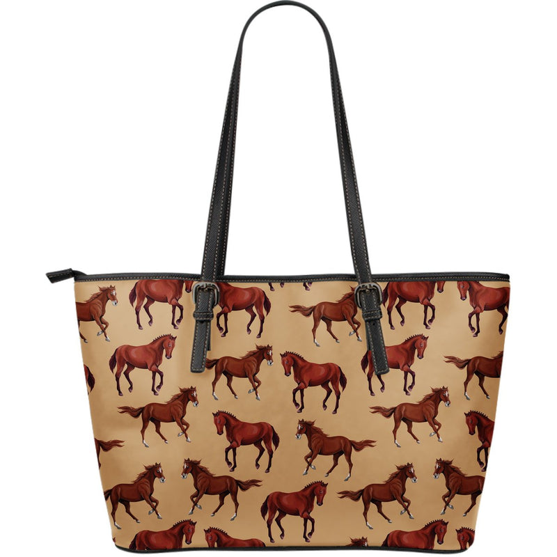 Brown Horse Print Pattern Large Leather Tote Bag