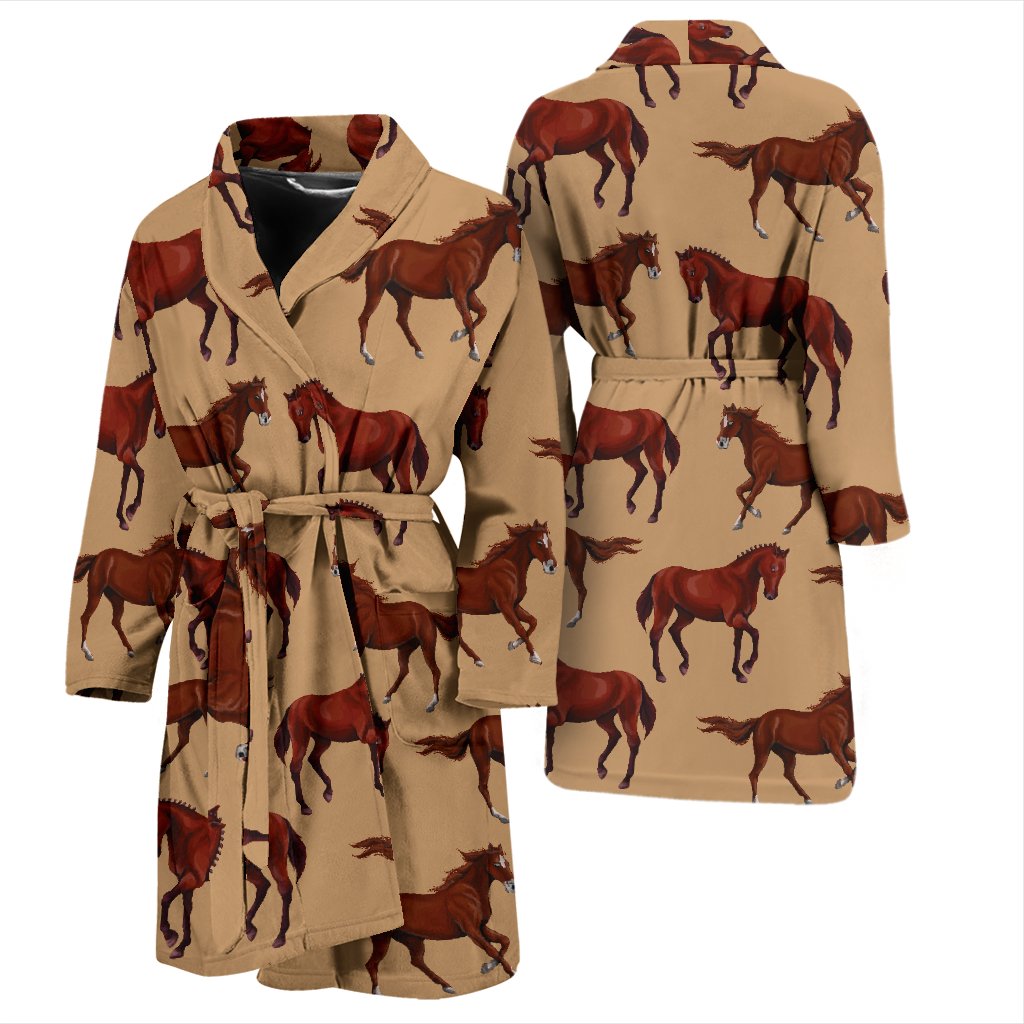 Brown Horse Print Pattern Men Bath Robe
