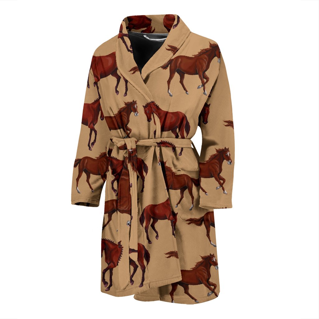 Brown Horse Print Pattern Men Bath Robe