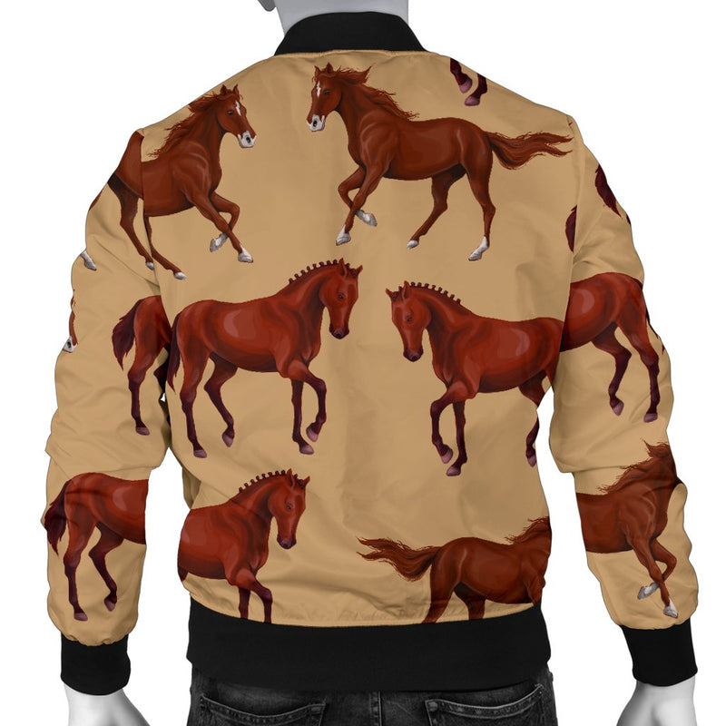 Brown Horse Print Pattern Men Casual Bomber Jacket