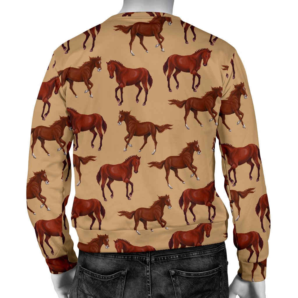 Brown Horse Print Pattern Men Crewneck Sweatshirt