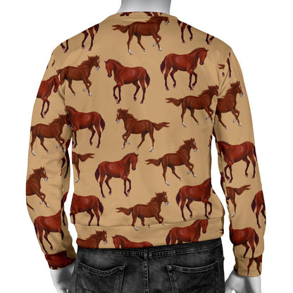 Brown Horse Print Pattern Men Crewneck Sweatshirt