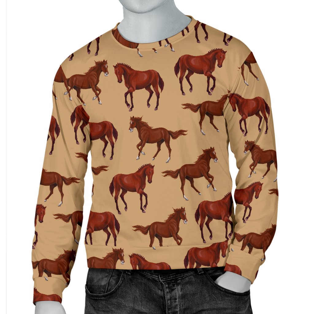 Brown Horse Print Pattern Men Crewneck Sweatshirt