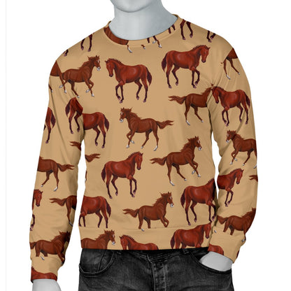 Brown Horse Print Pattern Men Crewneck Sweatshirt