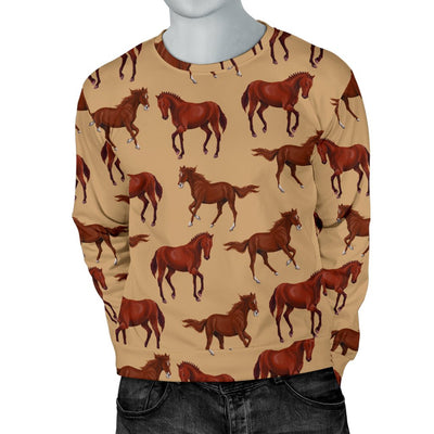 Brown Horse Print Pattern Men Crewneck Sweatshirt