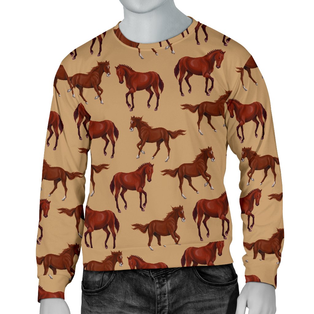 Brown Horse Print Pattern Men Crewneck Sweatshirt