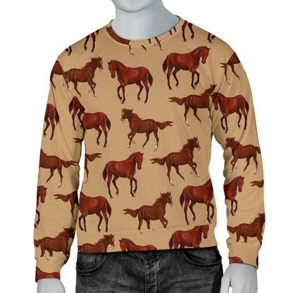 Brown Horse Print Pattern Men Crewneck Sweatshirt