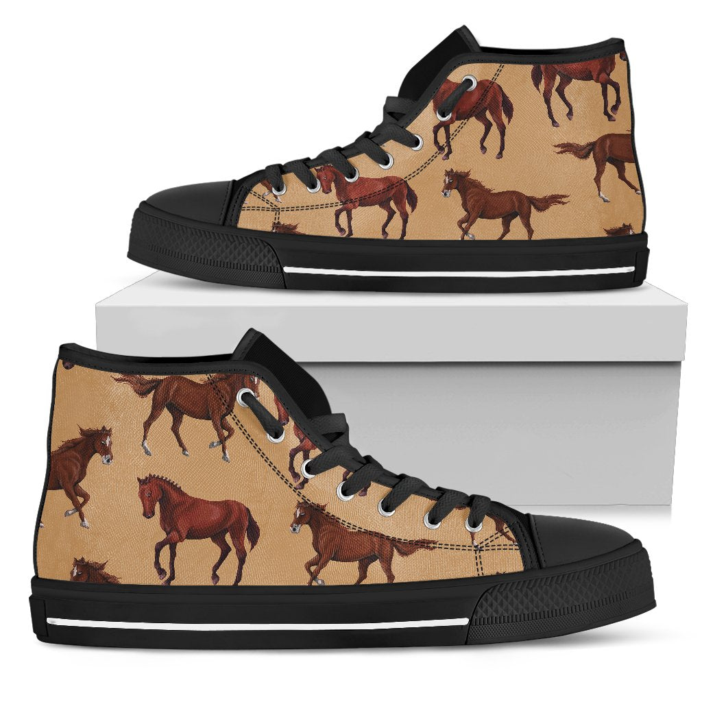 Brown Horse Print Pattern Men High Top Shoes